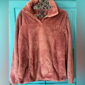 Eddie Bauer Fleece Faux Fur Zip Sweatshirt Large Lg NWOT Barbiecore Soft Pink